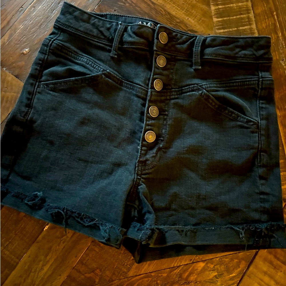 American Eagle Outfitters Five Button Black High Waist Shorts Super Stretch Sz 6